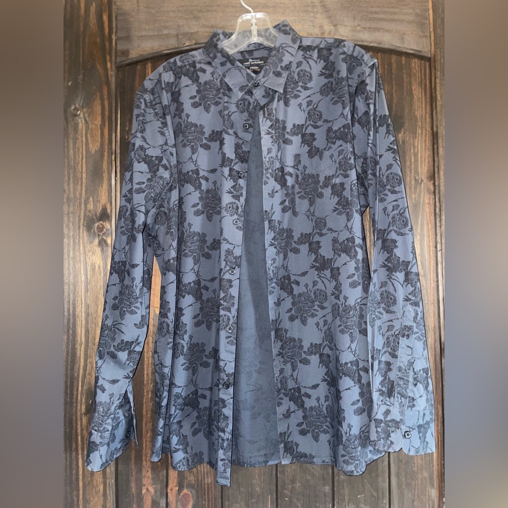 Marc Anthony Navy Blue/Black Floral Shirt, Size L